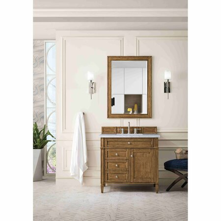 James Martin Vanities Brittany 36in Single Vanity, Saddle Brown w/ 3 CM Carrara Marble Top 650-V36-SBR-3CAR